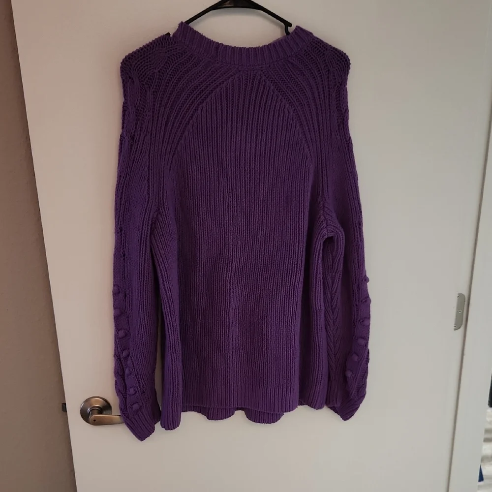 Lane Bryant Purple Cable Knit Crew Neck Sweater - Picture 3 of 3